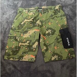 Staple Pigeon Mens Camo Cargo Shorts Green Orange Streetwear Size 40x13